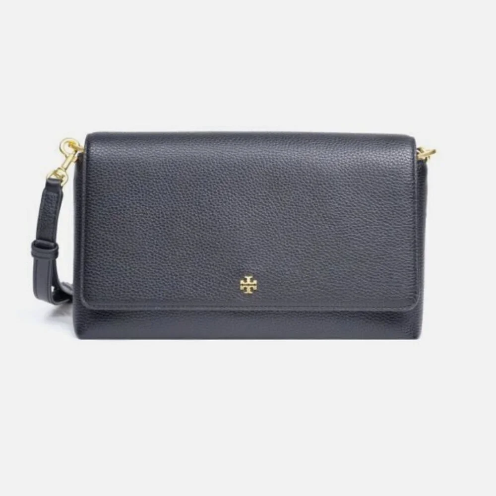 NWT！NEW！Tory Burch Blake Flap Pebbled Leather Crossbody Large Black -Women Bag - Picture 10 of 10